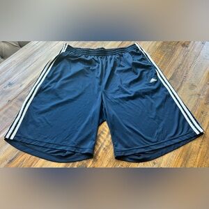 Adidas Men's Navy Blue Athletic Shorts with White Stripes